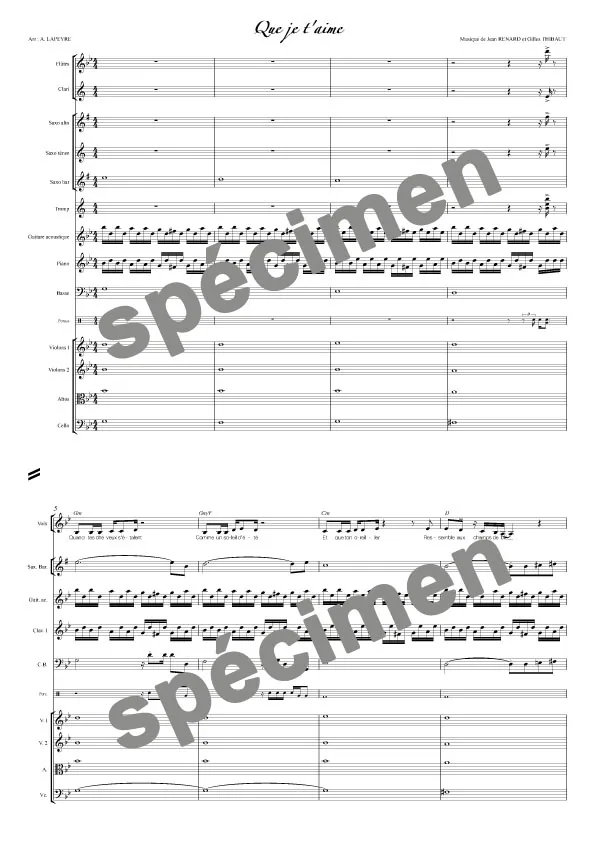 Que je t’aime (orchestre et chant)