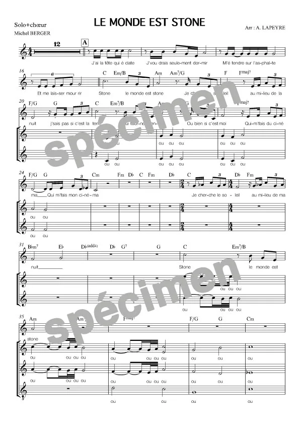 « Le monde est stone » Starmania (chant)