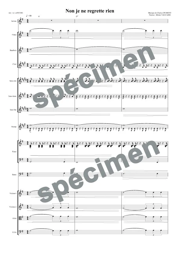 Non, je ne regrette rien (orchestre et chant)