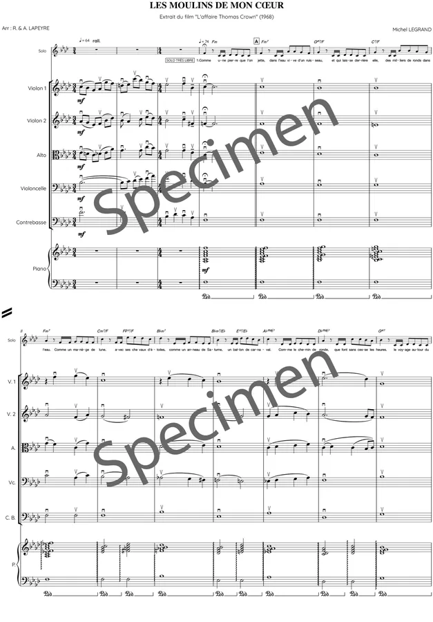 Les moulins de mon cœur (chant et orchestre)