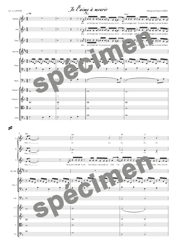 Je l’aime à mourir (orchestre et chant)