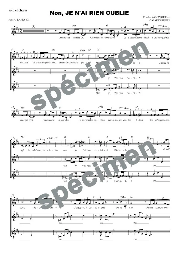 Non je n’ai rien oublié (chant)