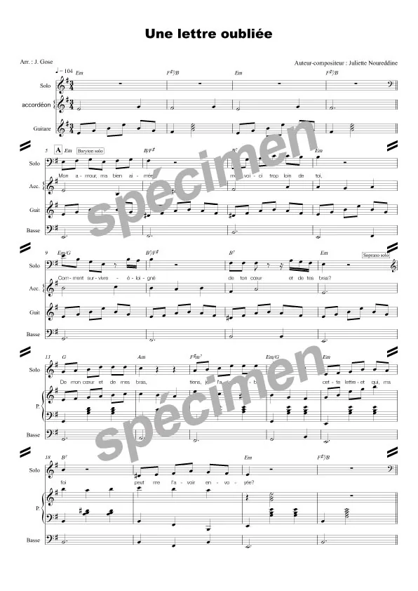 Une lettre oubliée (chant et orchestre)