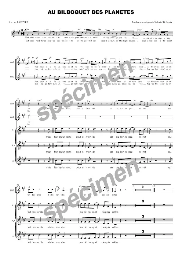 Au bilboquet des planètes (chant)