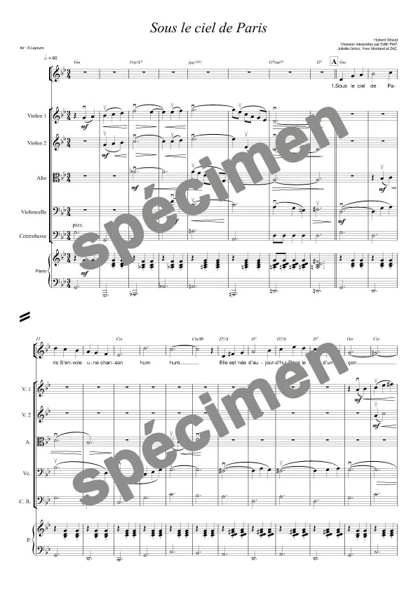 Sous le ciel de Paris (quatuor à cordes et chant 2v)