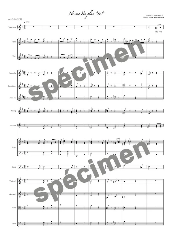 Ne me dis plus « tu » (orchestre et chant)